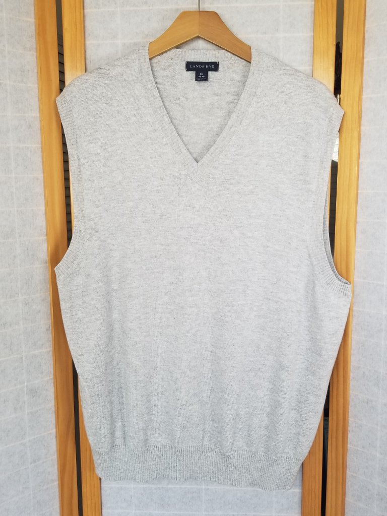 Men's Xl Lands' End V-Neck Vest Cotton Cashmere Blend Gray